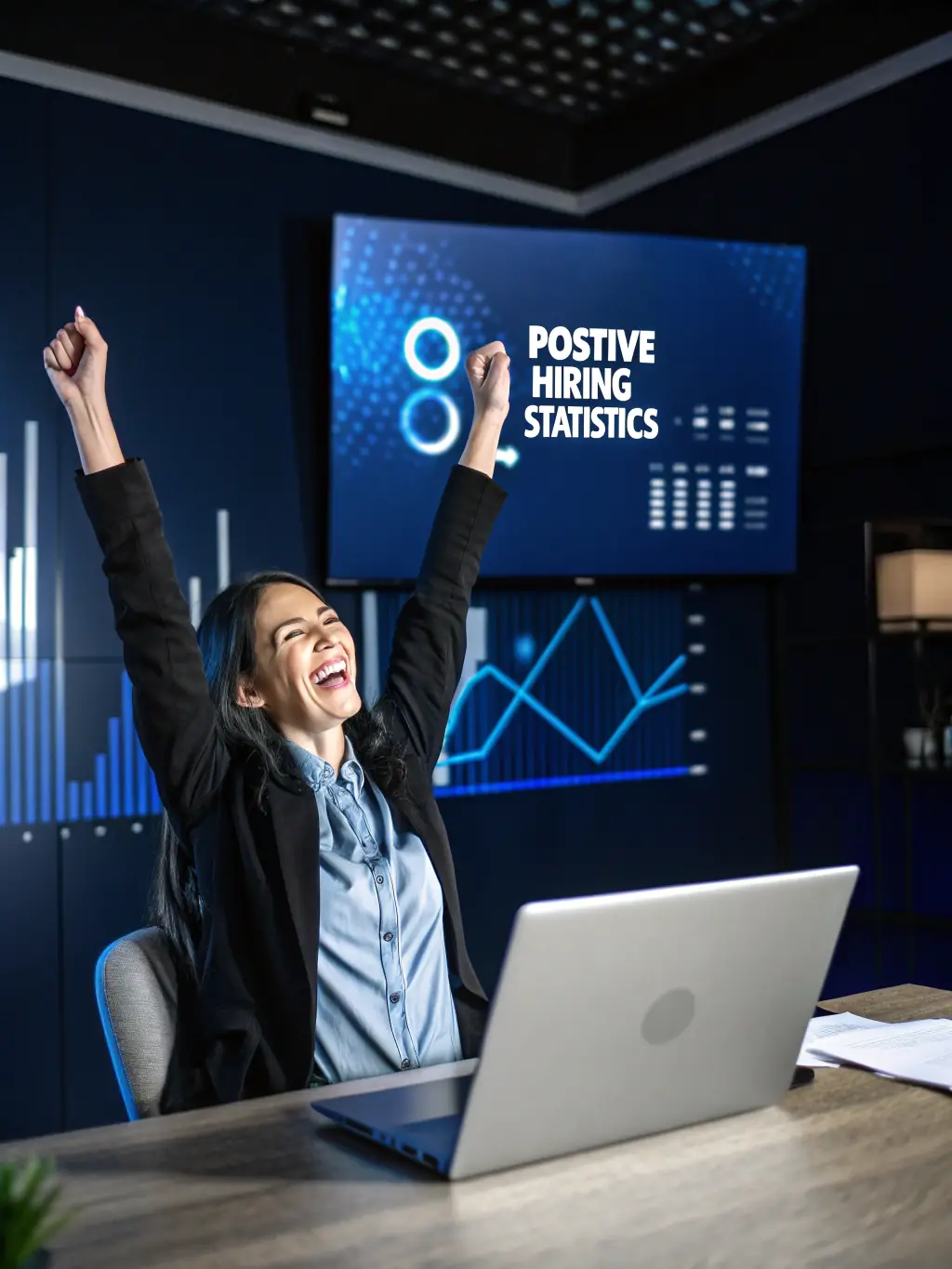 A business professional celebrating a successful project completion, with a focus on achieving measurable results and sustainable growth.